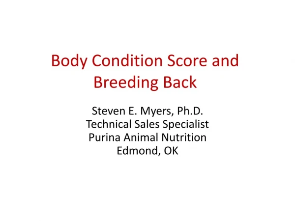 Body Condition Score and Breeding Back