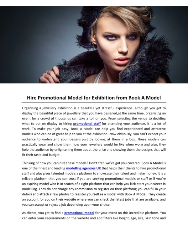 Hire Promotional Model for Exhibition from Book A Model