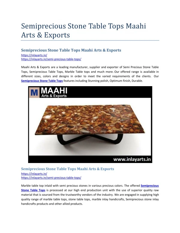 Semiprecious Stone Table Tops Maahi Arts & Exports