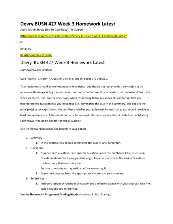 Devry BUSN 427 Week 3 Homework Latest