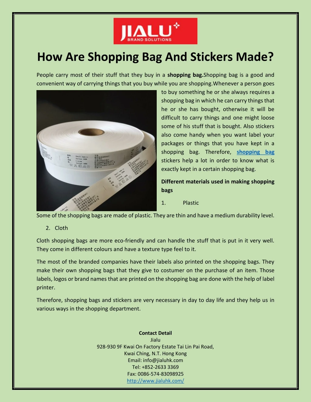 how are shopping bag and stickers made