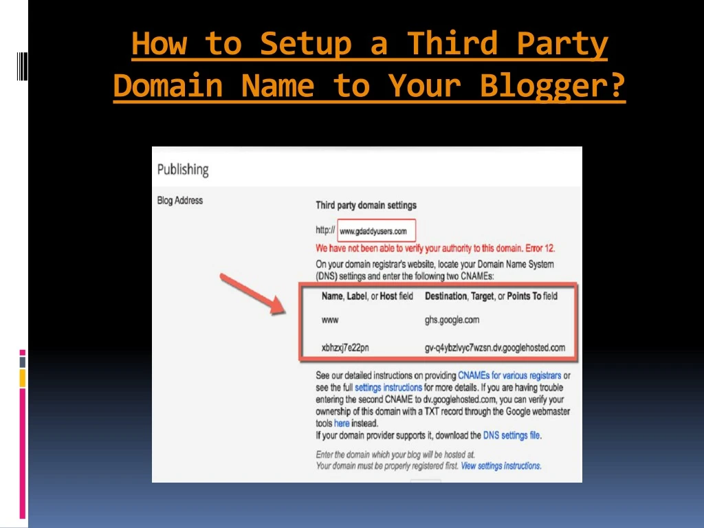 how to setup a third party domain name to your blogger
