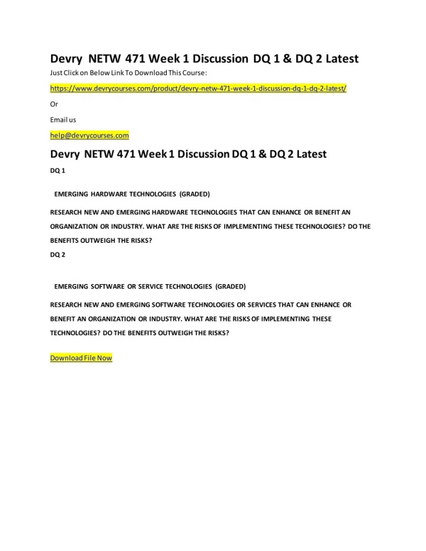 Devry NETW 471 Week 1 Discussion DQ 1 & DQ 2 Latest