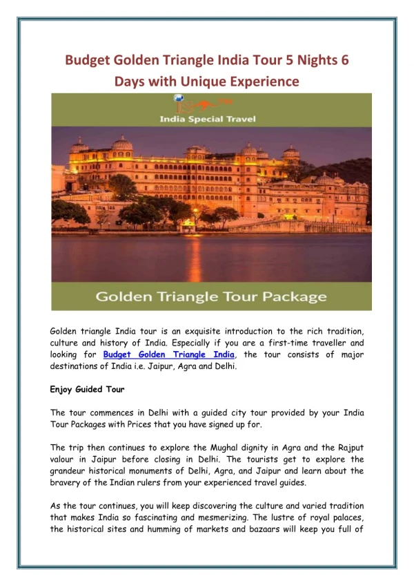 Budget Golden Triangle India Tour 5 Nights 6 Days with Unique Experience