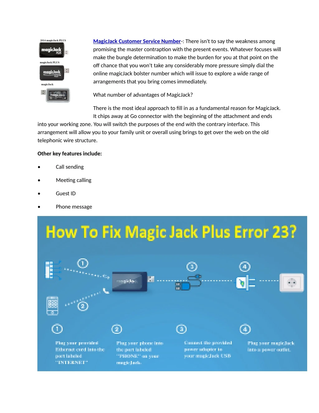 magicjack customer service number there