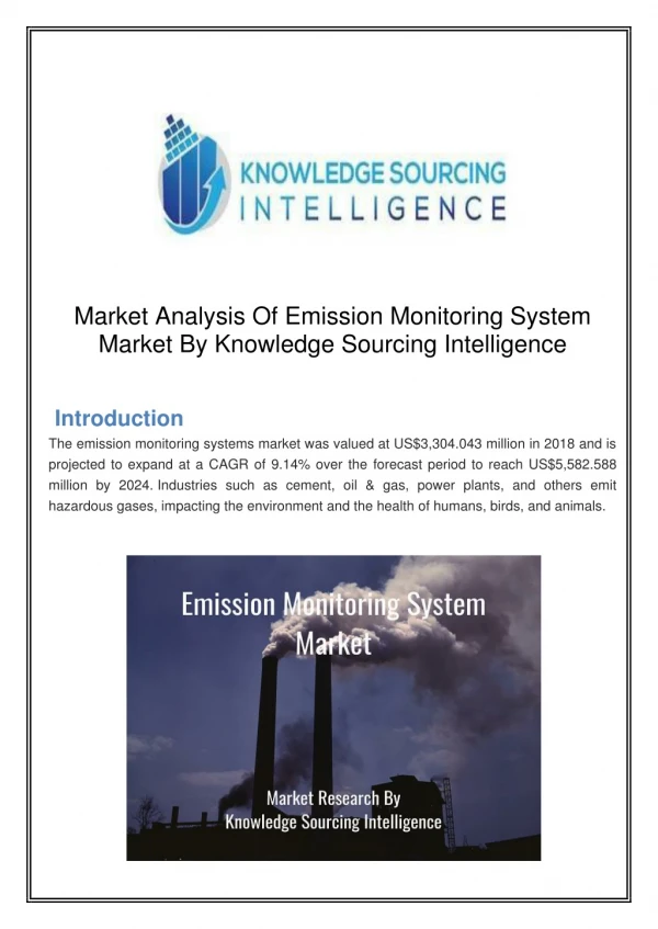 Emissions Monitoring System Market Driven by Stringent Government Regulations