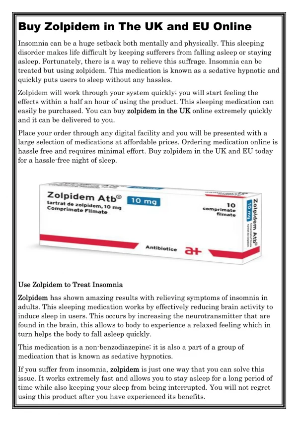 Buy Zolpidem in The UK and EU Online