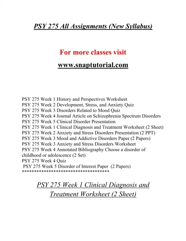 PSY 275 Education Specialist / snaptutorial.com