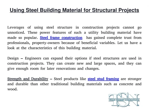 Using Steel Building Material for Structural Projects