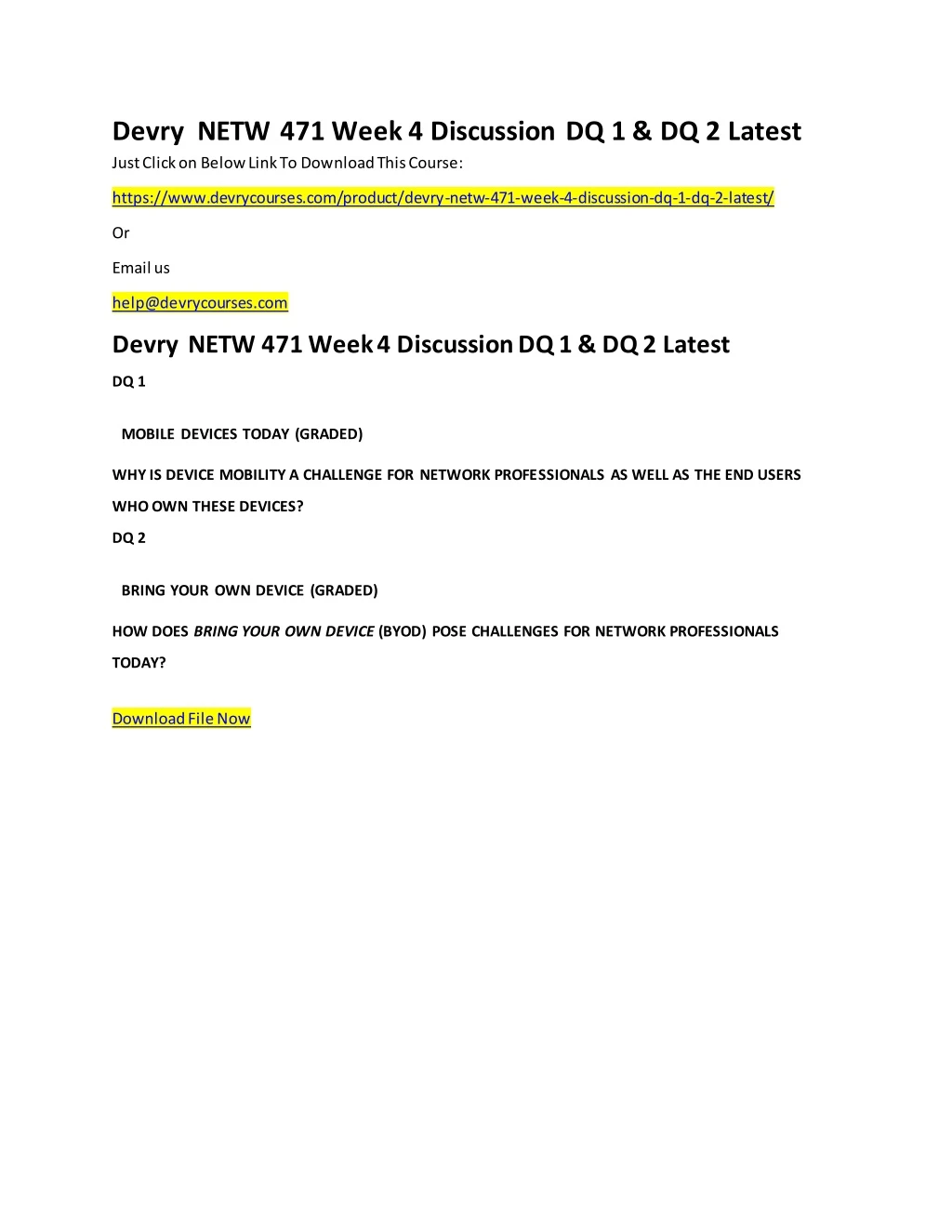 devry netw 471 week 4 discussion dq 1 dq 2 latest