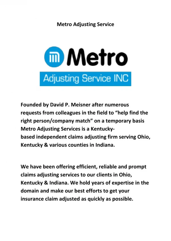 metro adjusting service