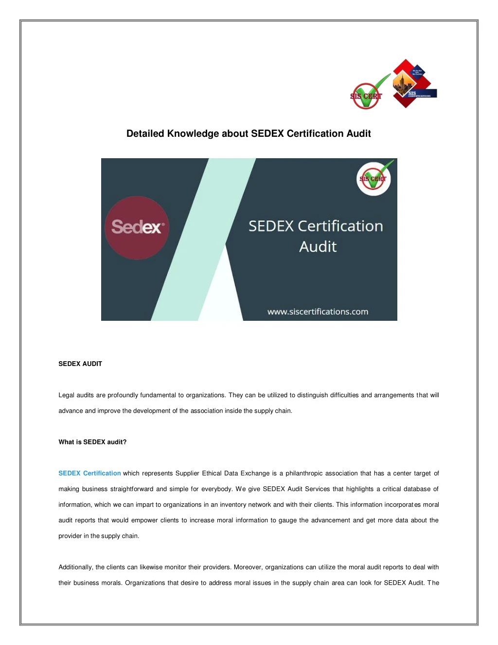 detailed knowledge about sedex certification audit