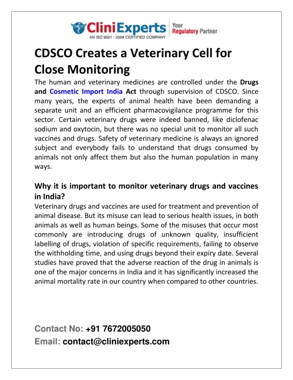 CDSCO Creates a Veterinary Cell for Close Monitoring