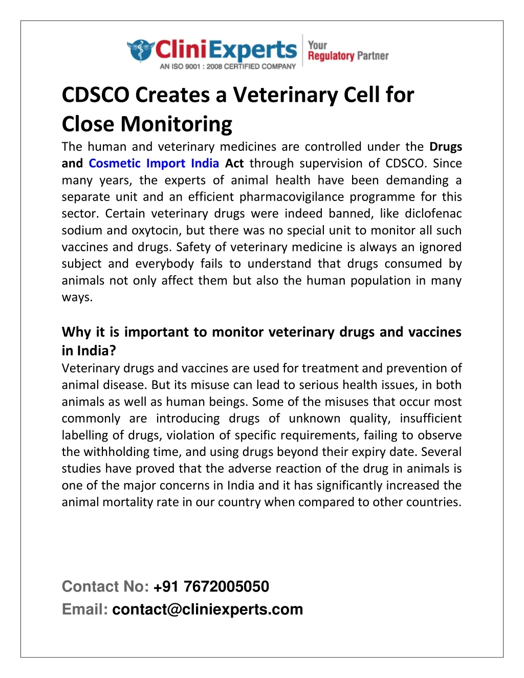 cdsco creates a veterinary cell for close