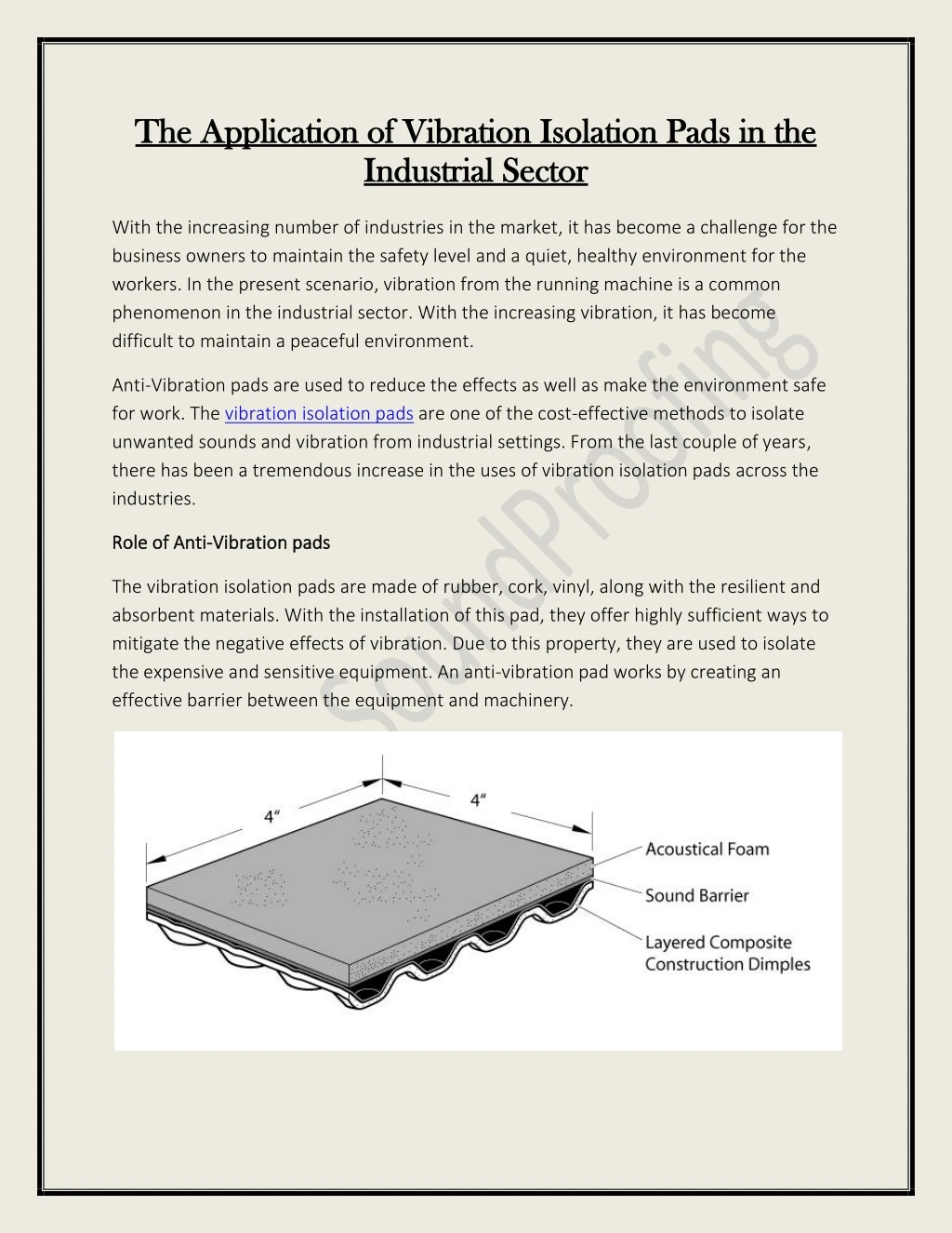 the the application of vibration isolation pads
