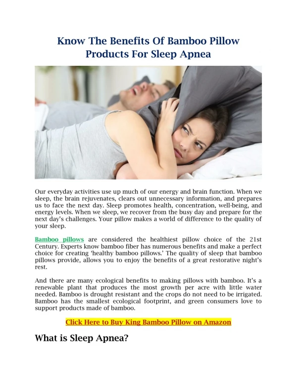 Know The Benefits of Bamboo Pillow Products For Sleep Apnea