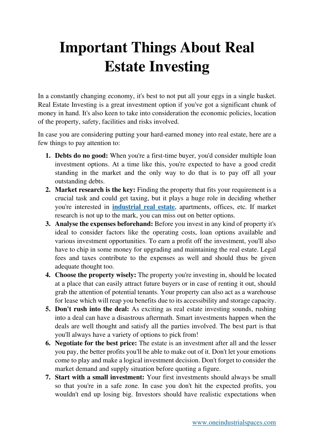 important things about real estate investing