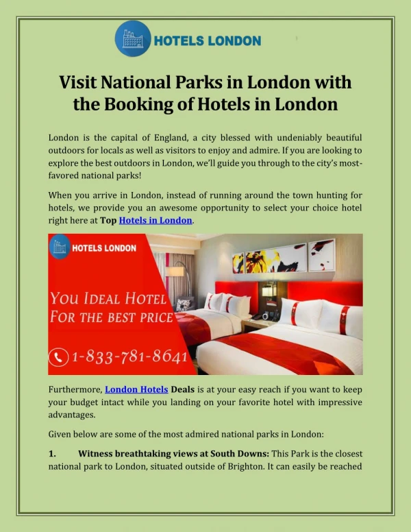 Visit National Parks in London with the Booking of Hotels in London