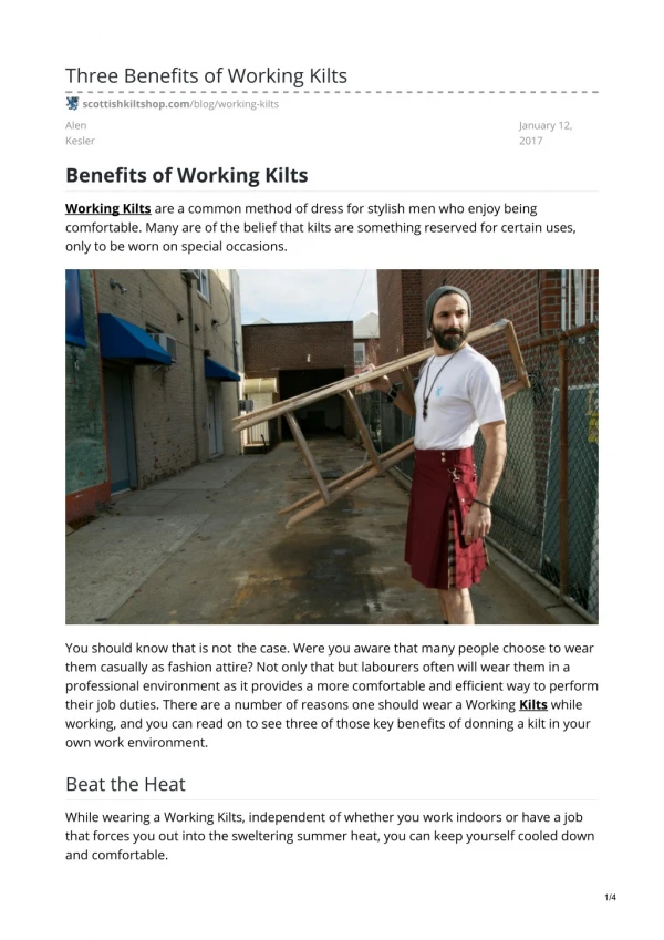 Working Kilts | Three Benefits of Working Kilts|working kilts for sales