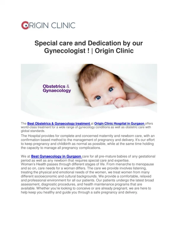 Special care and Dedication by our Gynecologist ! | Origin Clinic