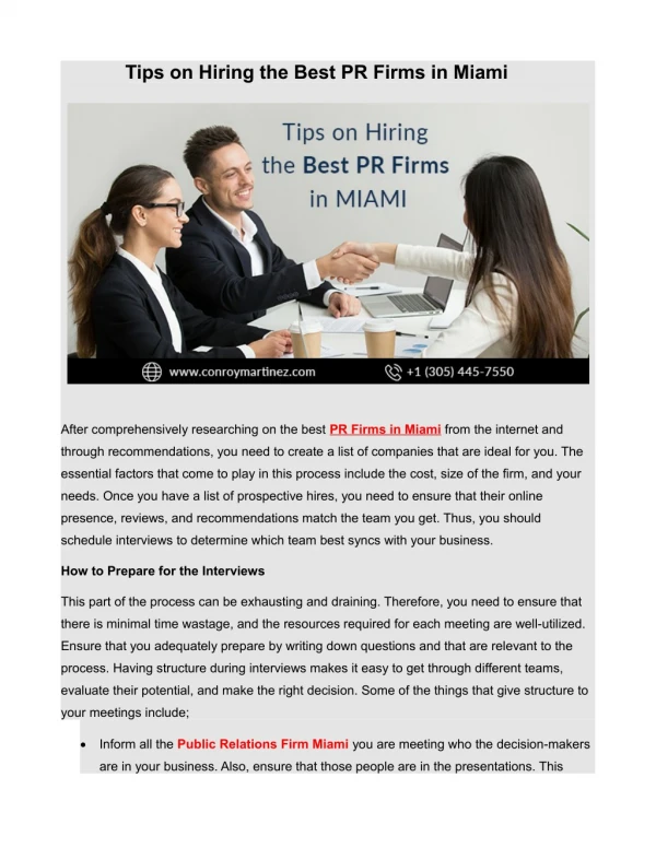 Tips on Hiring the Best PR Firms in Miami