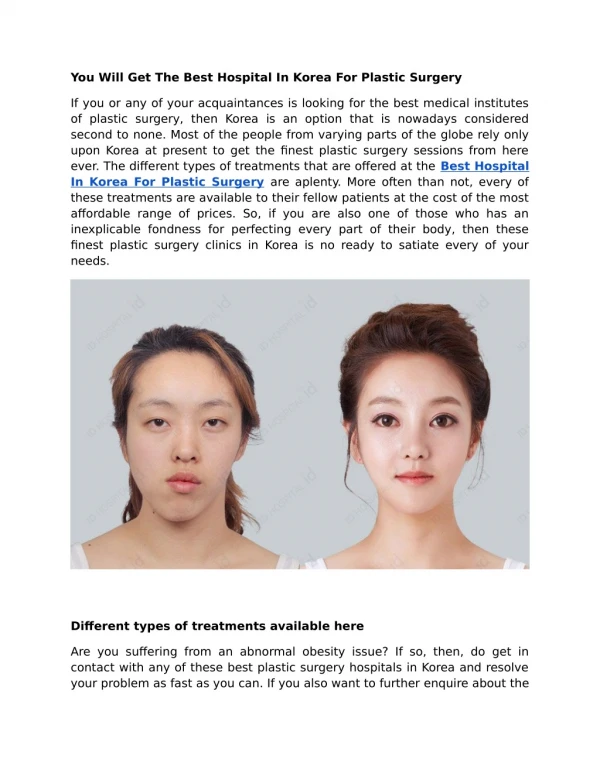 You Will Get The Best Hospital In Korea For Plastic Surgery