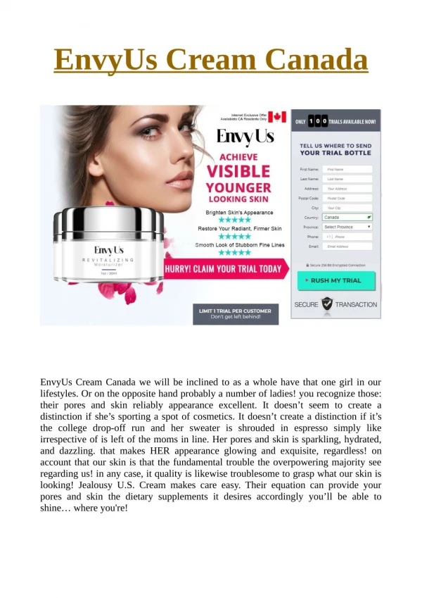 EnvyUs Cream Canada: Reviews,Benefits,Price and Where to Buy ...