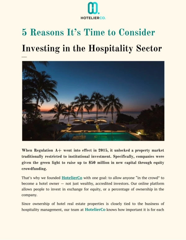 5 Reasons It’s Time to Consider Investing in the Hospitality Sector
