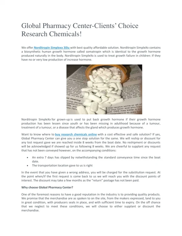 Global Pharmacy Center-Clients’ Choice Research Chemicals!