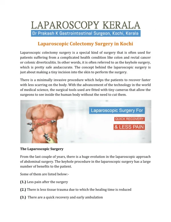 Laparoscopic Colectomy Surgery in Kochi