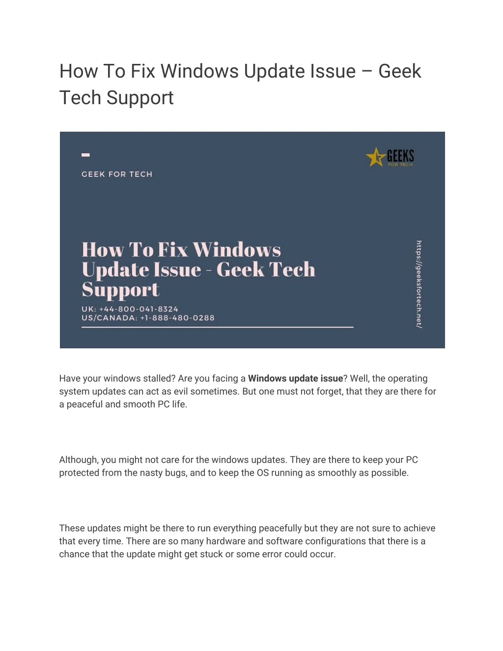 how to fix windows update issue geek tech support