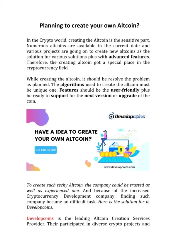 Have idea to create your own Altcoin?