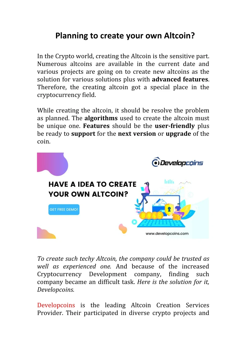planning to create your own altcoin