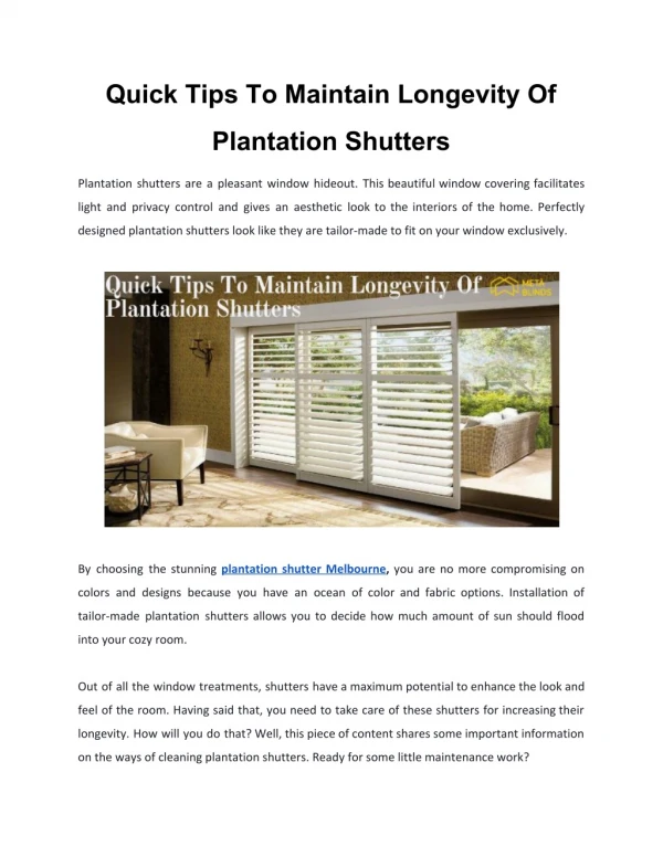 Quick Tips To Maintain Longevity Of Plantation Shutters