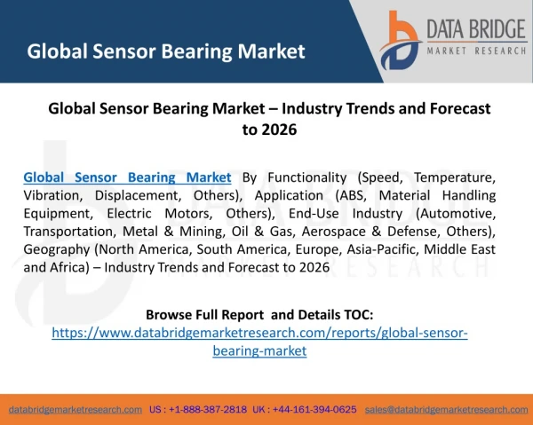 Global Sensor Bearing Market – Industry Trends and Forecast to 2026