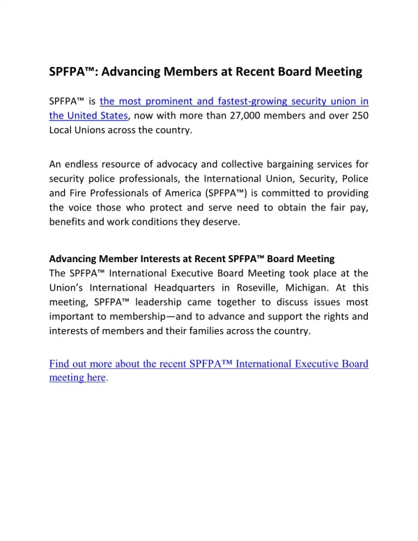 SPFPA™: Advancing Members at Recent Board Meeting
