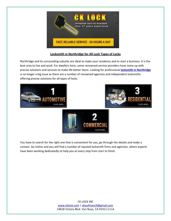 locksmith in northridge for all lock types