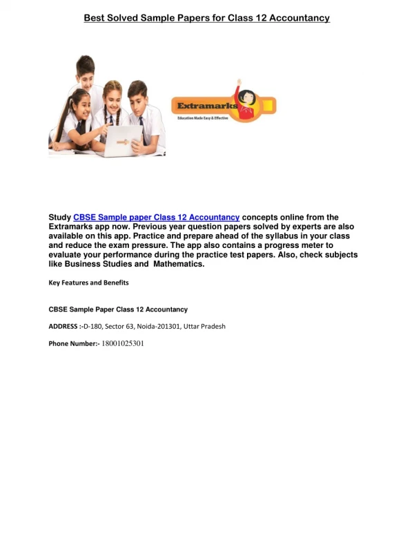 Best Solved Sample Papers for Class 12 Accountancy