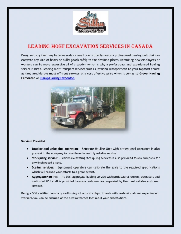 Leading Most Excavation Services in Canada
