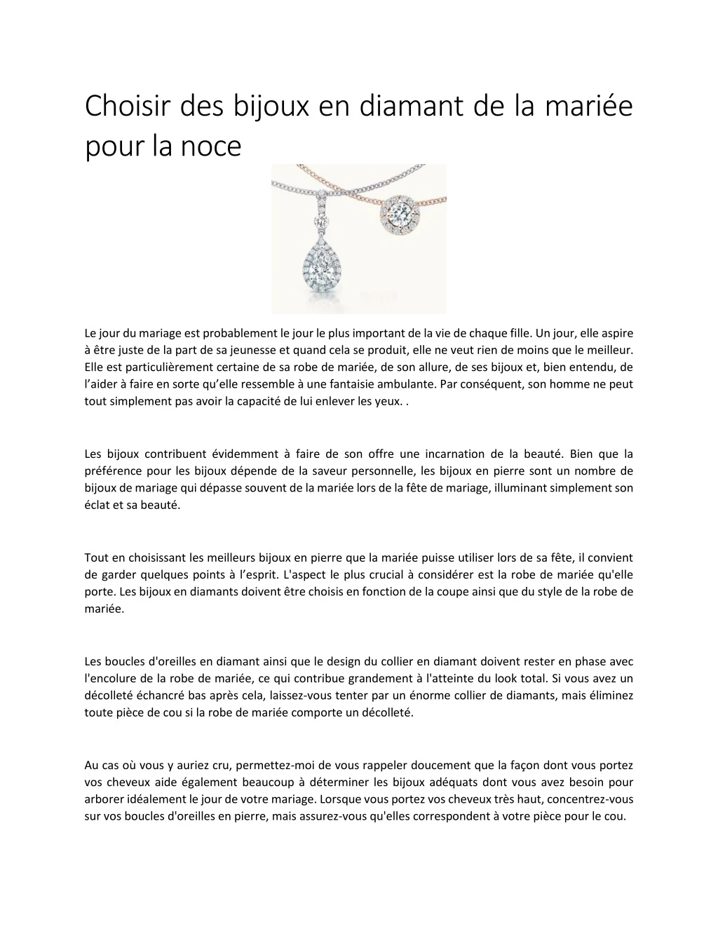 choisir des bijoux en diamant de la mari e pour