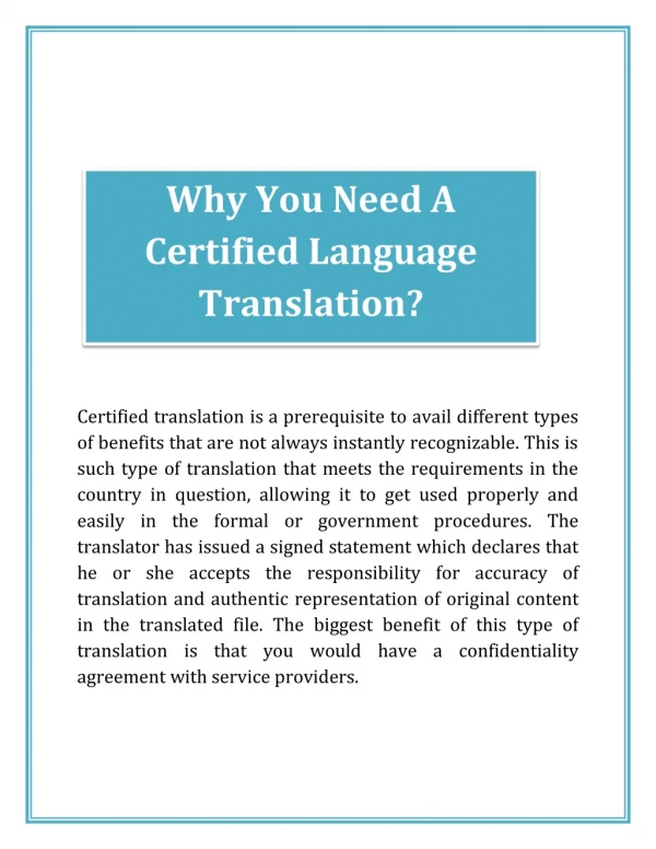 Why You Need A Certified Language Translation?