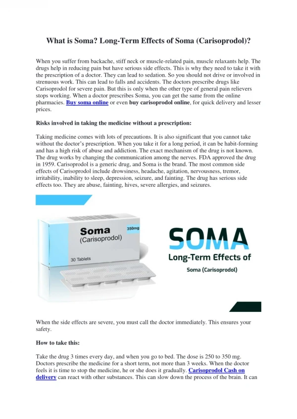 What is Soma? Long-Term Effects of Soma (Carisoprodol)?