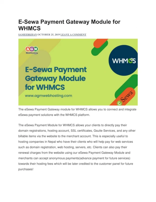 E-Sewa Payment Gateway Module for WHMCS
