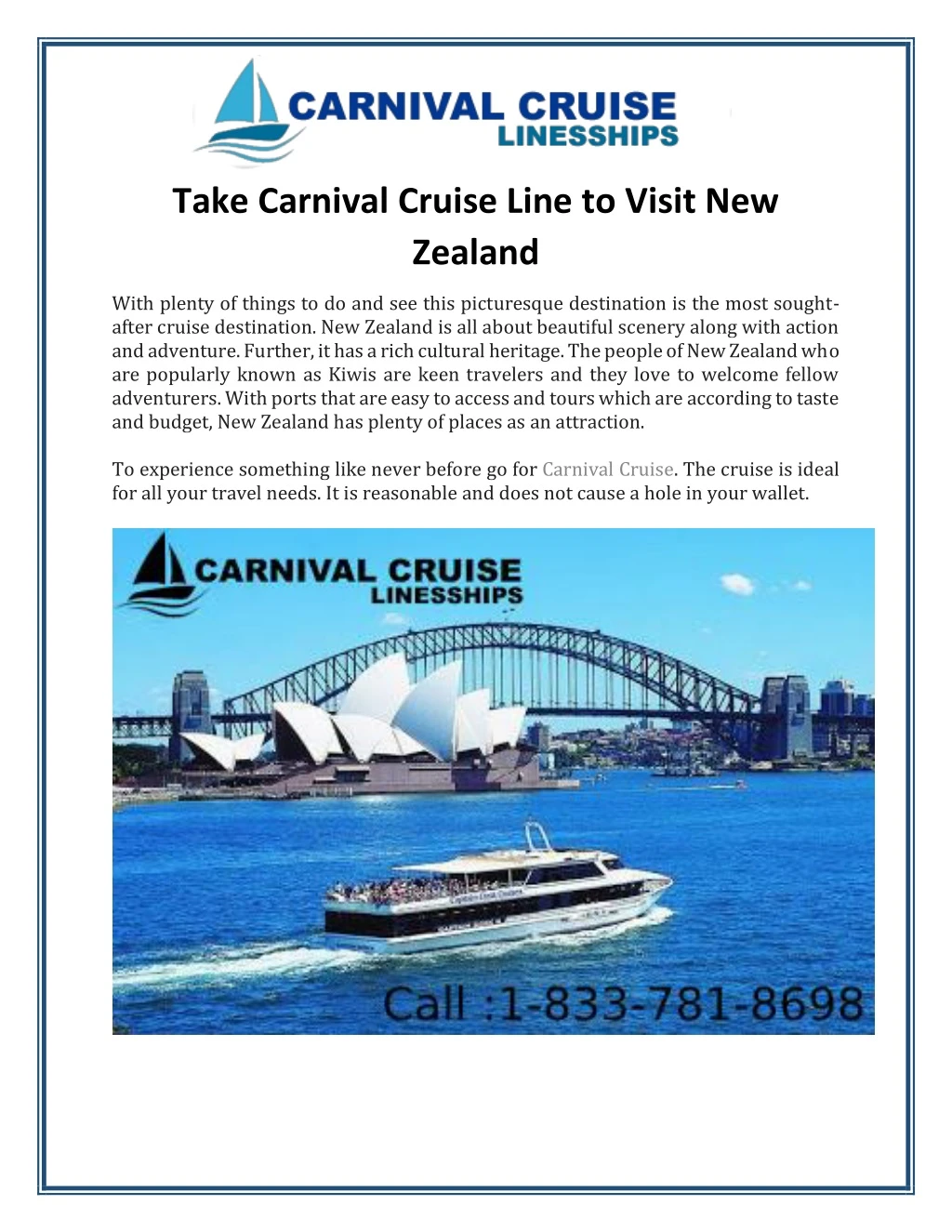 take carnival cruise line to visit new zealand