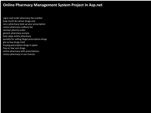 Online Pharmacy Management System Project In Asp