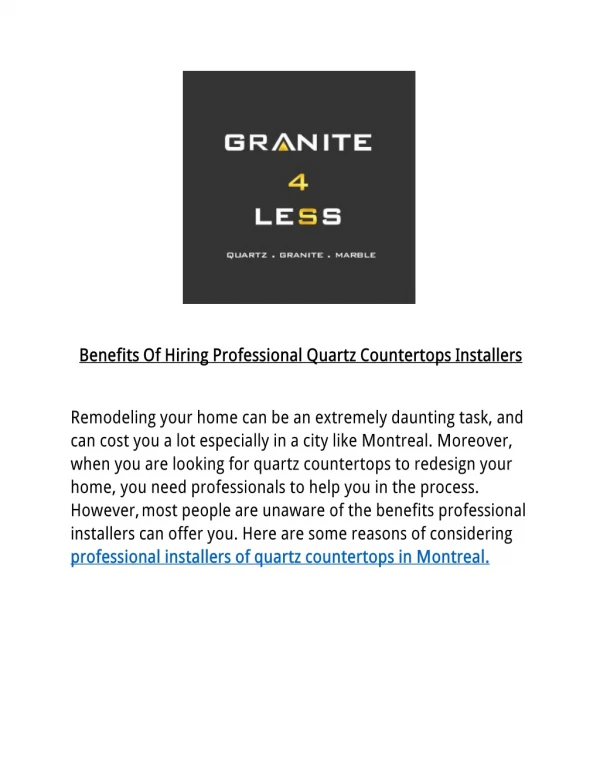 Benefits Of Hiring Professional Quartz Countertops Installers