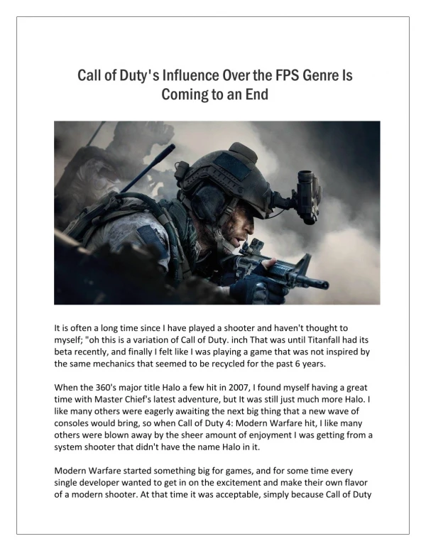 Call of Duty's Influence Over the FPS Genre Is Coming to an End