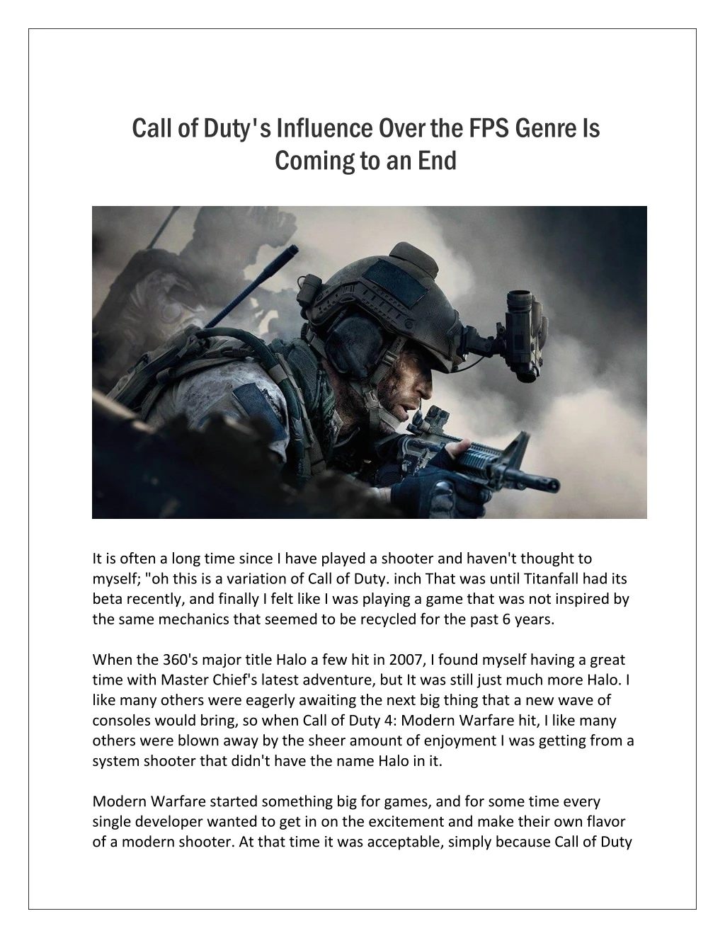 call of duty s influence over the fps genre