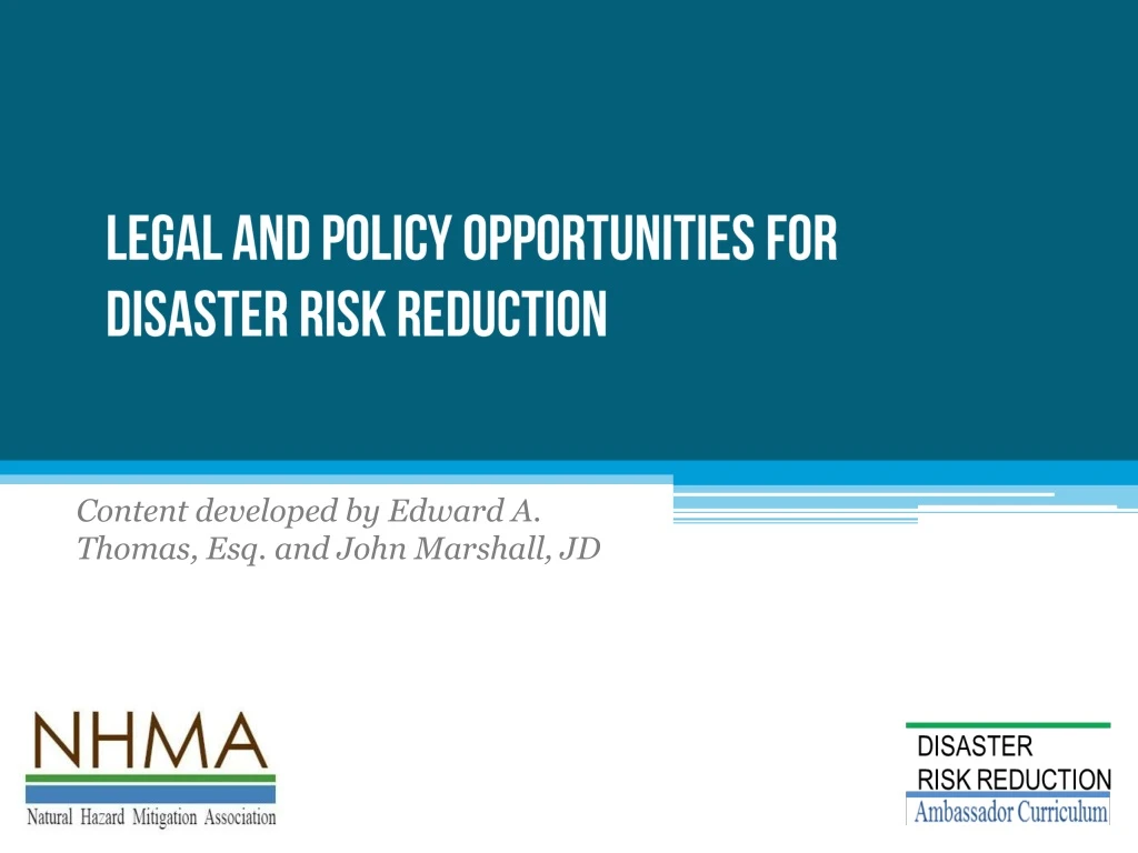 legal and policy opportunities for disaster risk reduction