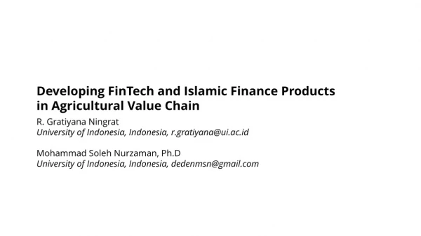Developing FinTech and Islamic Finance Products in Agricultural Value Chain